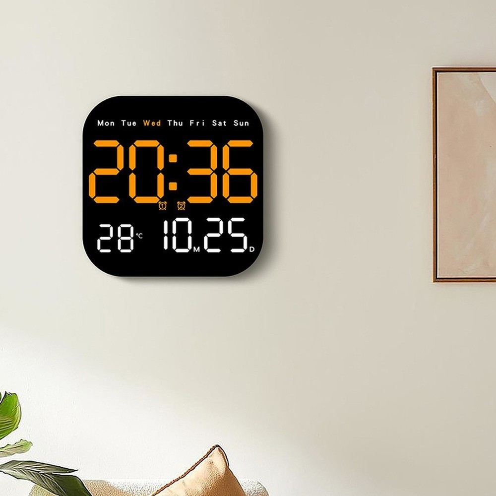 LED Wall Clock with Remote Calendar Thermometer Moon Phase Alarm Timer