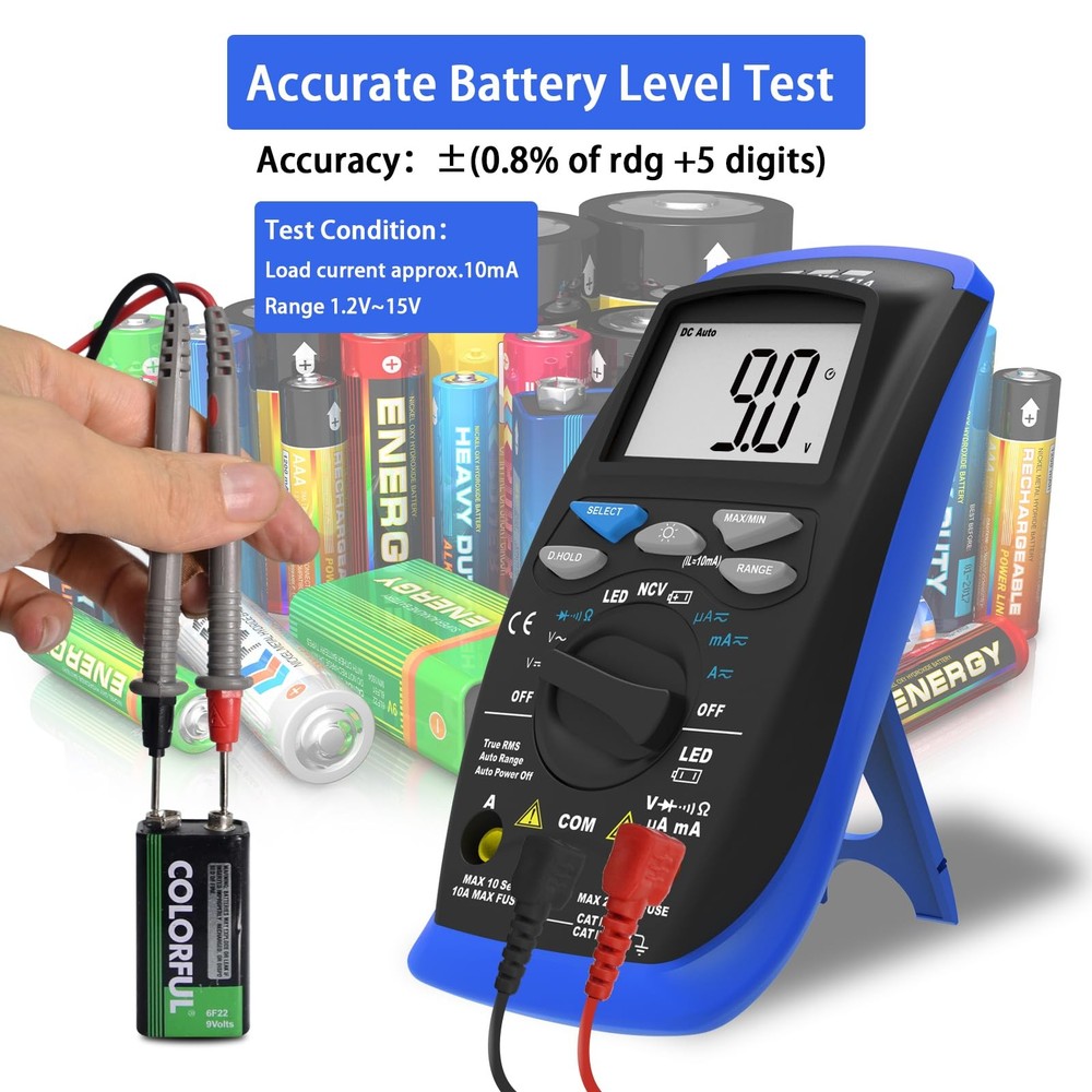 SURLABA Digital Multimeter, DC/AC Current Voltage Tester, 41A-B, Blue