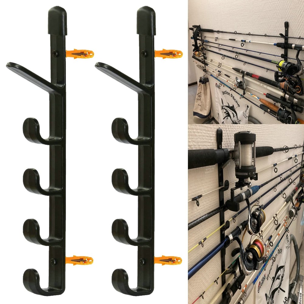 1Pair Fishing Rod Storage Rack, Horizontal Wall Mount Medium, Black