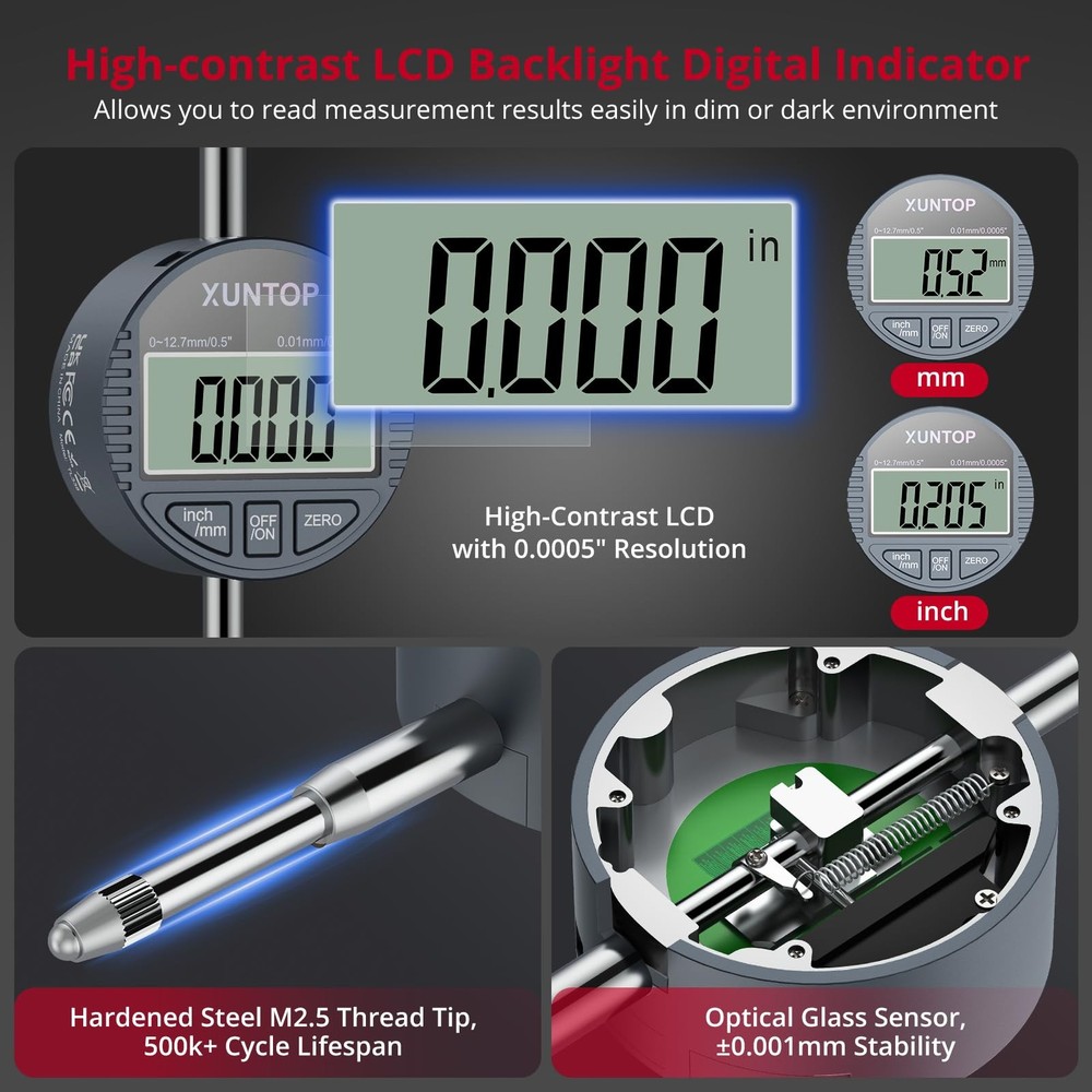 XUNTOP Precision Measurement Bundle: Digital Dial Test Indicator & Bore...
