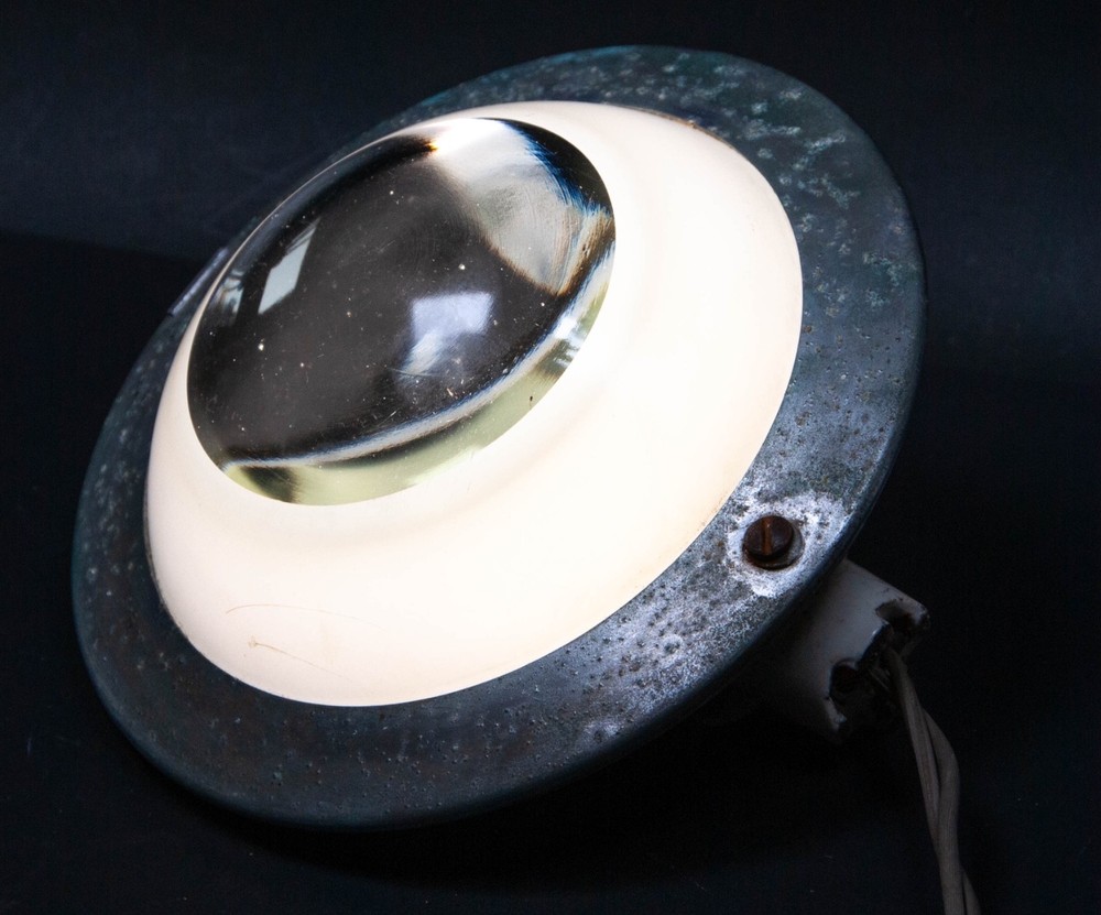 OLD Machine Age Art Deco Inner Train Ceiling Light Railroad Henry Dreyfus