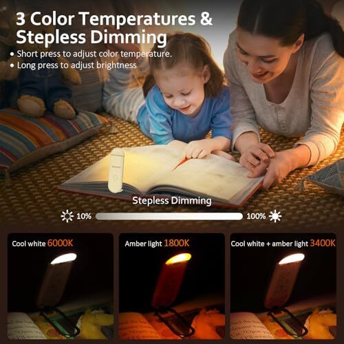 Book Light, USB Rechargeable Reading Light, Eye-Cared Amber Light Mode Book