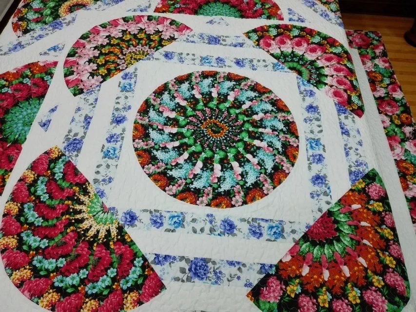 New King size machine pieced and quilted Patchwork quilt / #NJ-85K