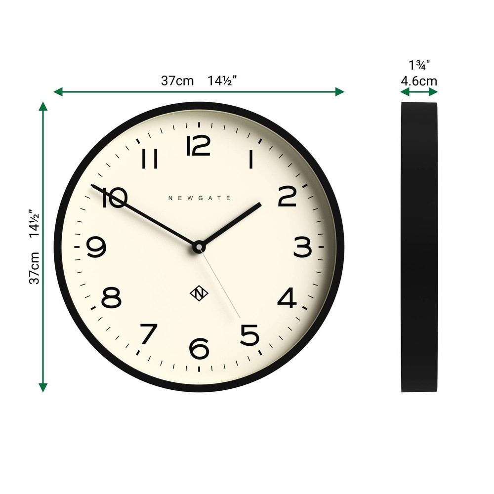 NEWGATE® Number Three Echo wall Clock | Modern Round Clock | 37cm | Black |