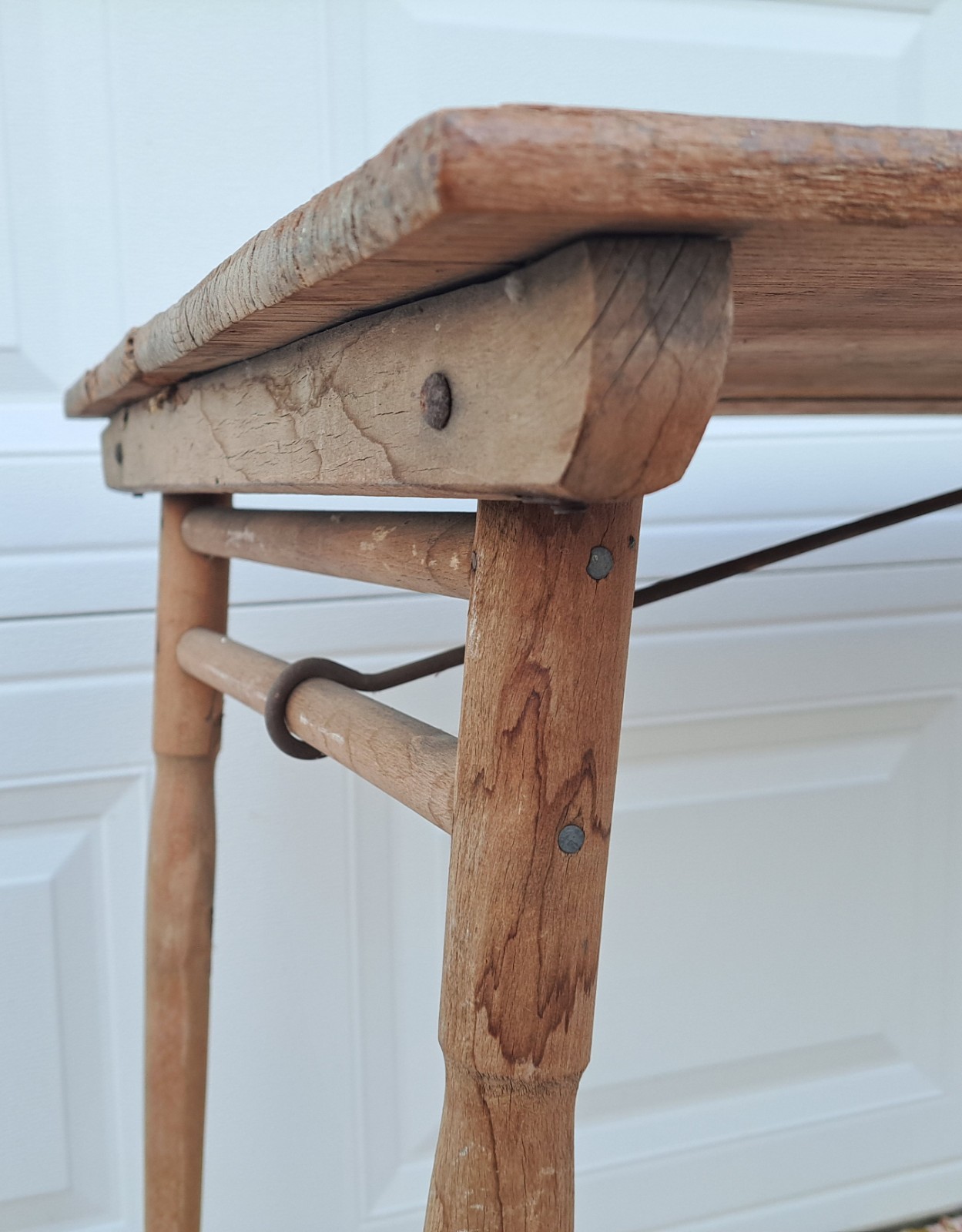 Antique Oak Folding Table No. 1 Primitive Distressed Needs Work