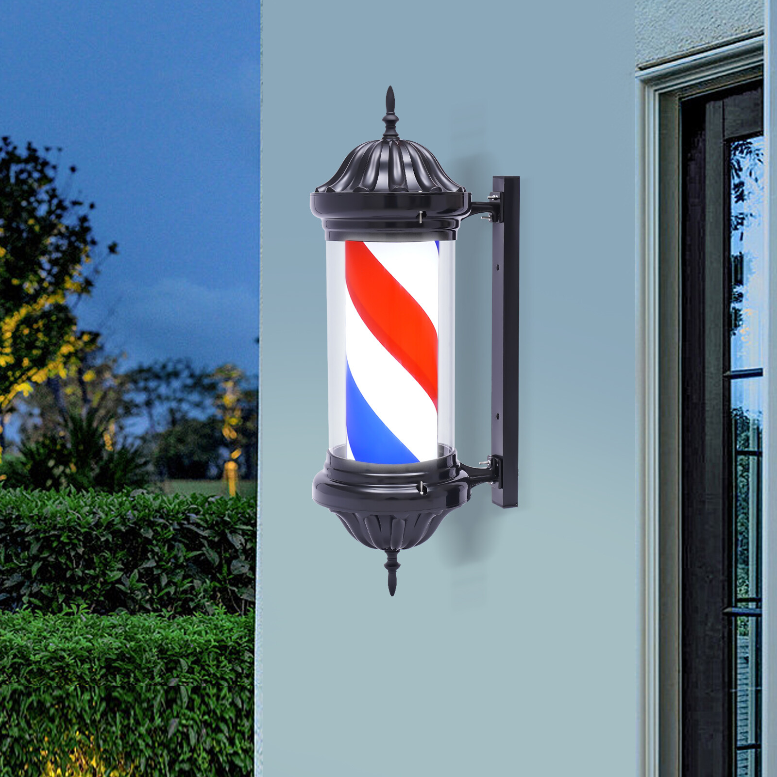 Barber Pole LED Light Red White Blue Rotating Stripes Metal Hair Salon Shop Sign