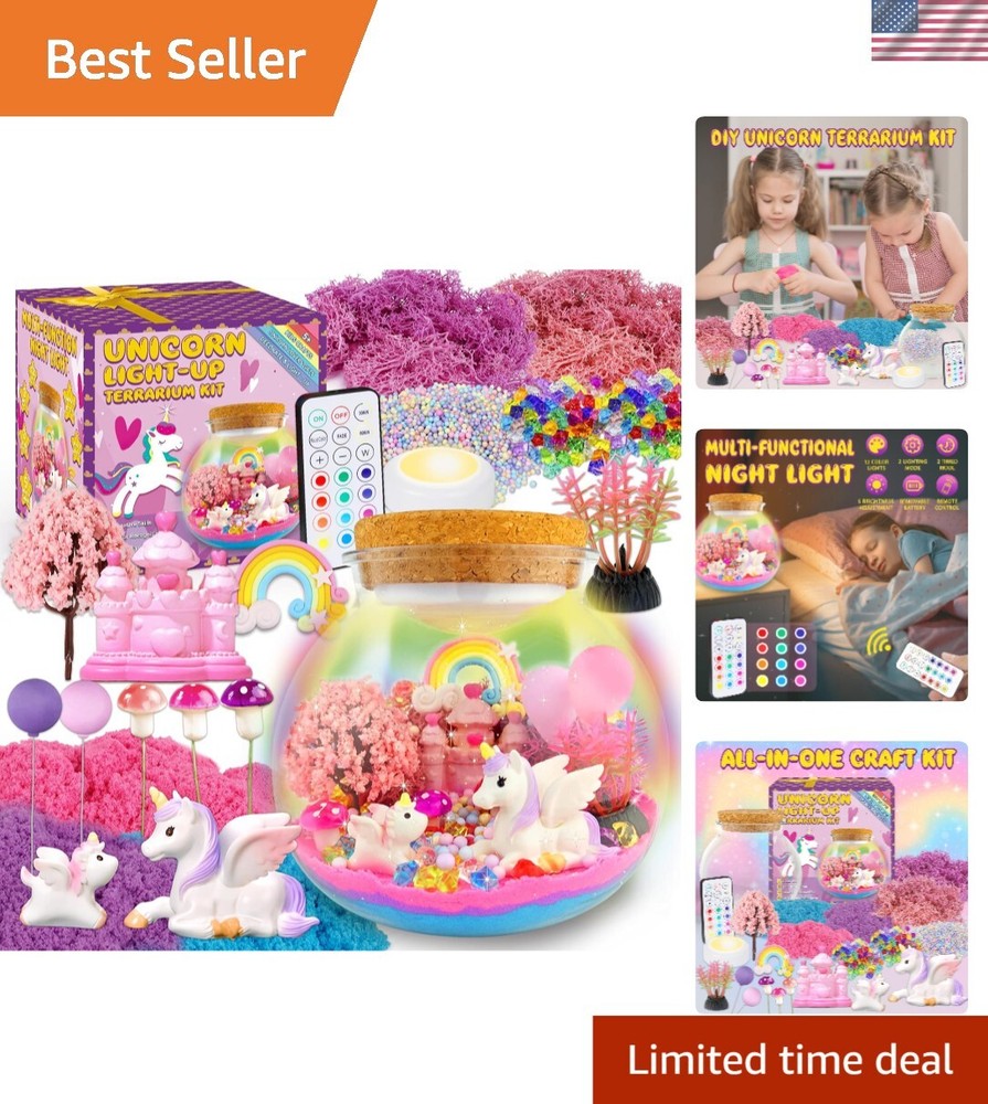 Creative Unicorn Terrarium Crafts Kit - Remote-Controlled LED Night Light Inside