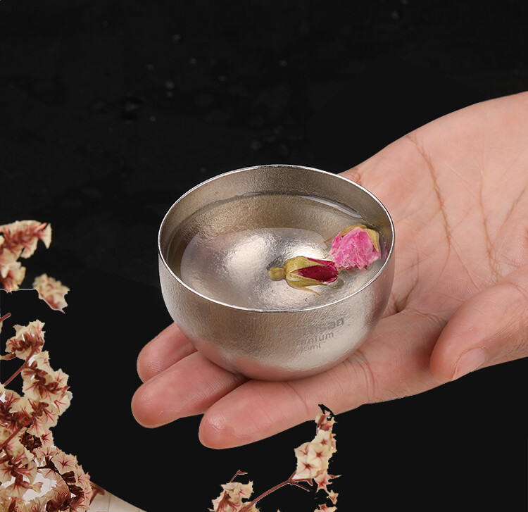 1PC Titanium Double Wall Tea Cup Teacup 45ml Outdoor Camping Tableware Drinkware