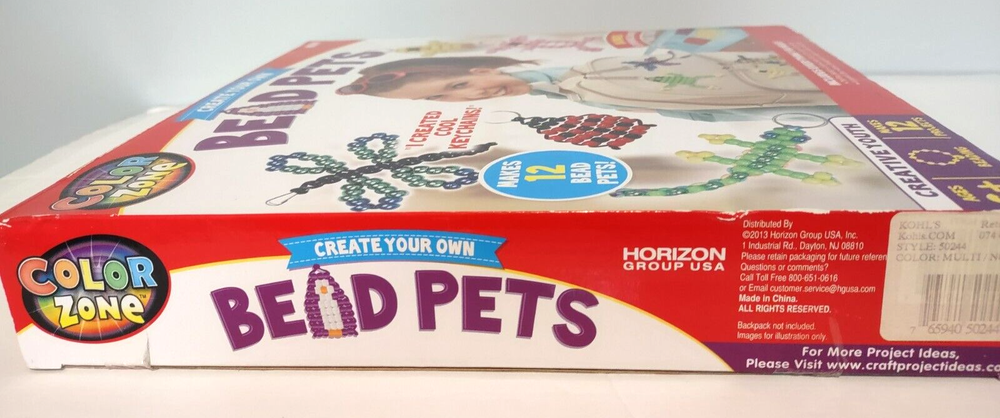 Color Zone BEAD PETS Kit - Makes 12 Projects w/ Storage Box - Unopened
