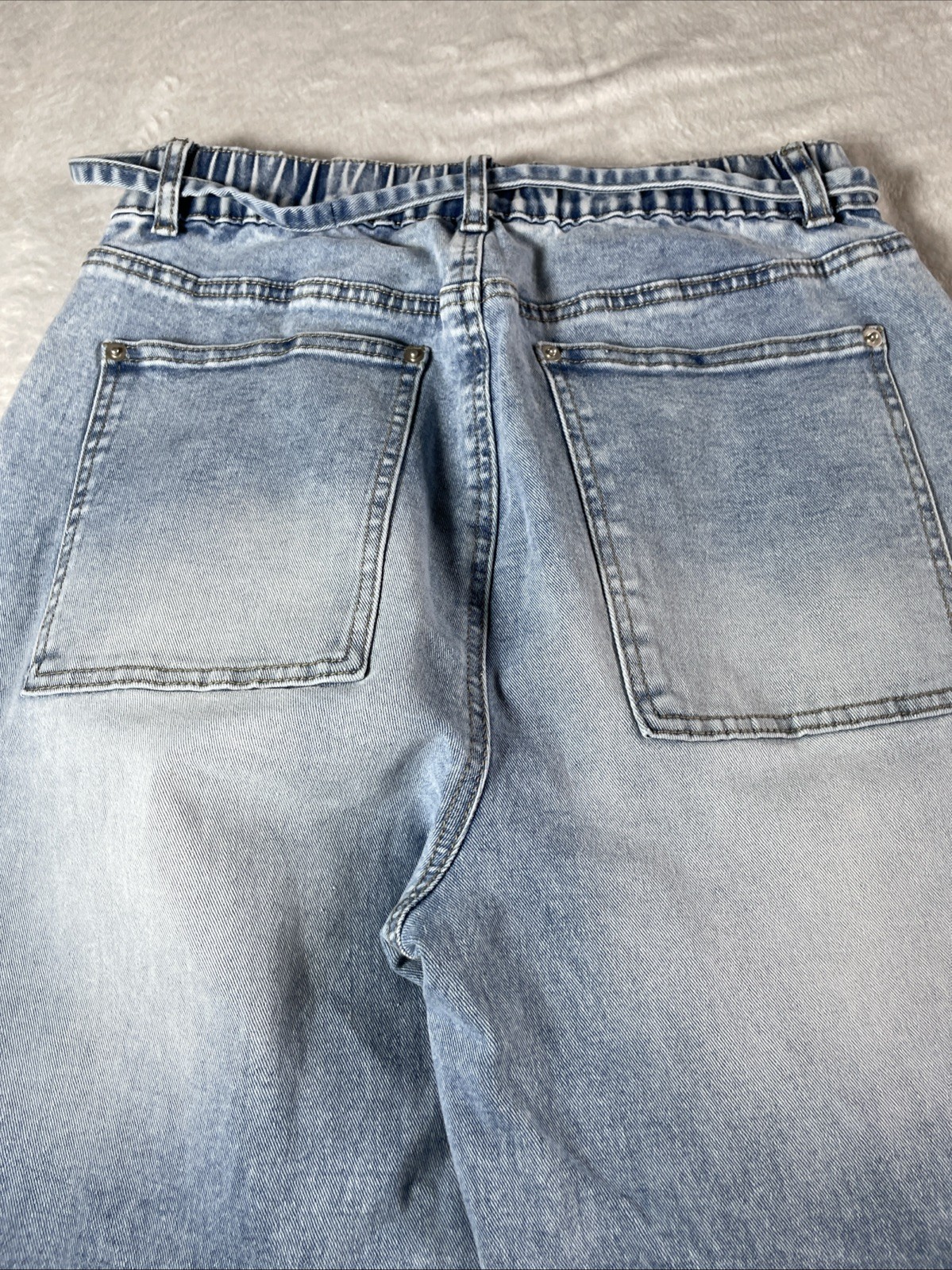 -NWT-Flamingals Wide Leg Jeans Drawstring Mid Waist Baggy Belted Size Large