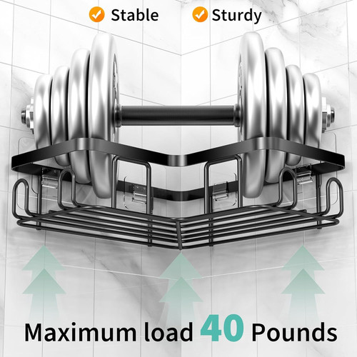 Moforoco Corner Shower Caddy Shelf Organizer Rack, Self Adhesive Black