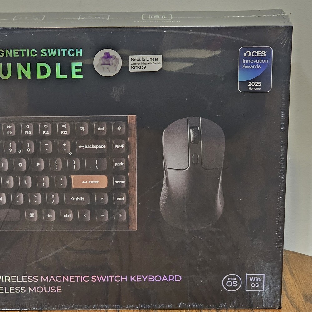Keychron K2HE Wireless Magnetic Switch Keyboard Elite Bundle Wood Frame, M3Mouse