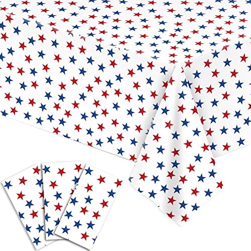 3 Packs Patriotic Plastic Tablecloth Rectangular Disposable Stars Table
