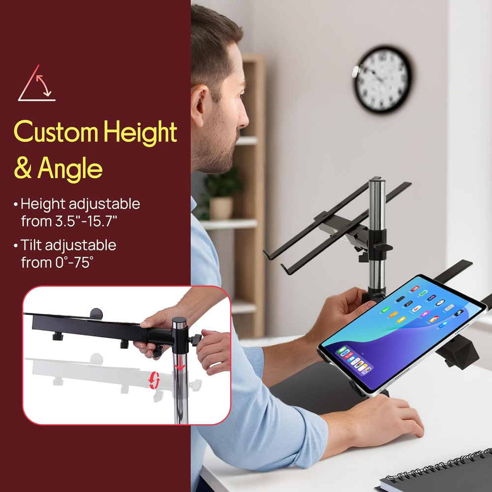 Portable Dual Laptop Stand – Standing Table Holder with Bracket Arms,Adjustable