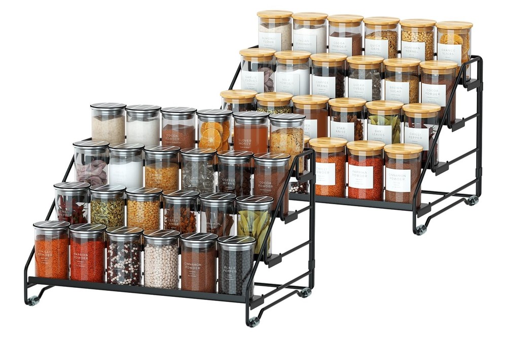 4Tier Spice Rack Organizer Depth Adjustable Step Shelf Metal Cabinet 2 PCS