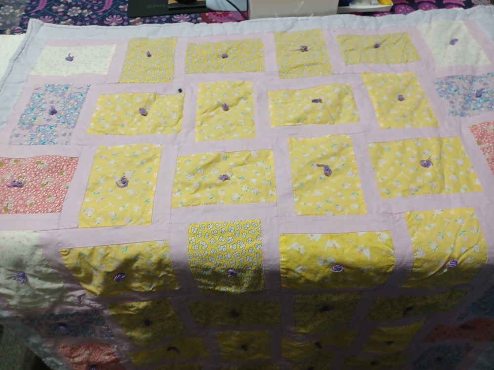Handmade Small Reversible Patchwork Crib Quilt Multi Colored 36" x 48" A-17