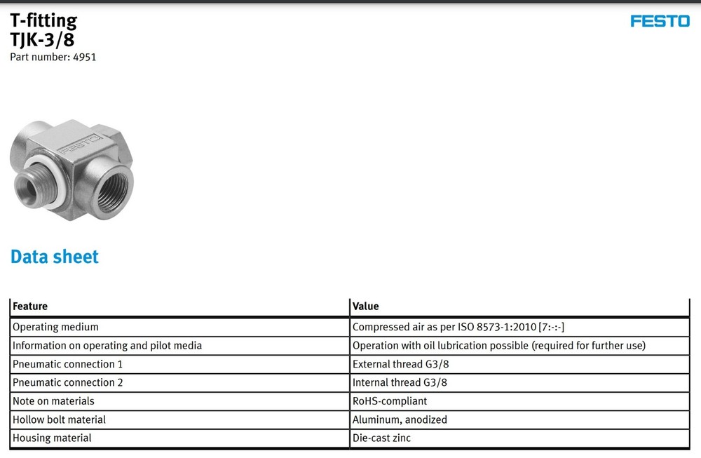 Festo Fitting TJK-3/8 [OF49]