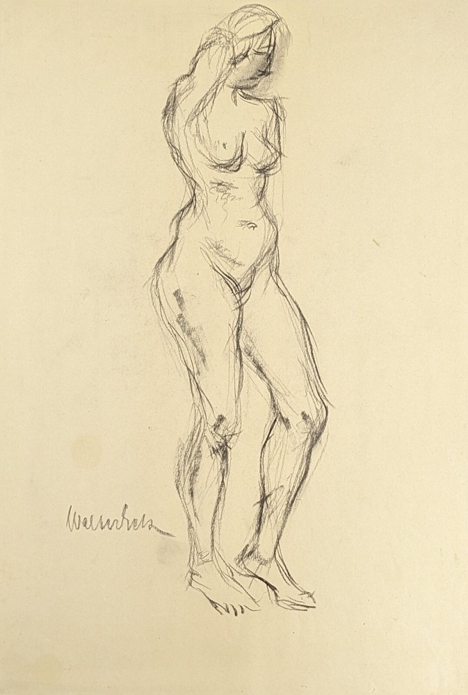 Walter Eck, standing nude, drawing, autographed