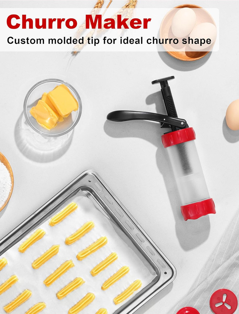 Cookie Press Set, Churro Maker with 12 Discs and 10 Cake Decorating Tips, Cookie