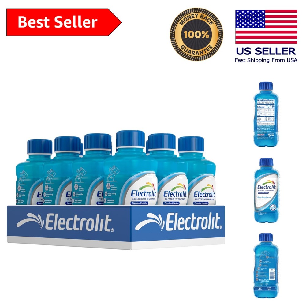 Instant Hydration with 12 Blue Raspberry Electrolyte Drinks - 21 Fl Oz Bottles