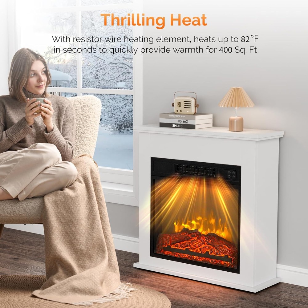 18" Embedded Electric Fireplace Insert Heater with 6 Colors Flame Effect, Remote