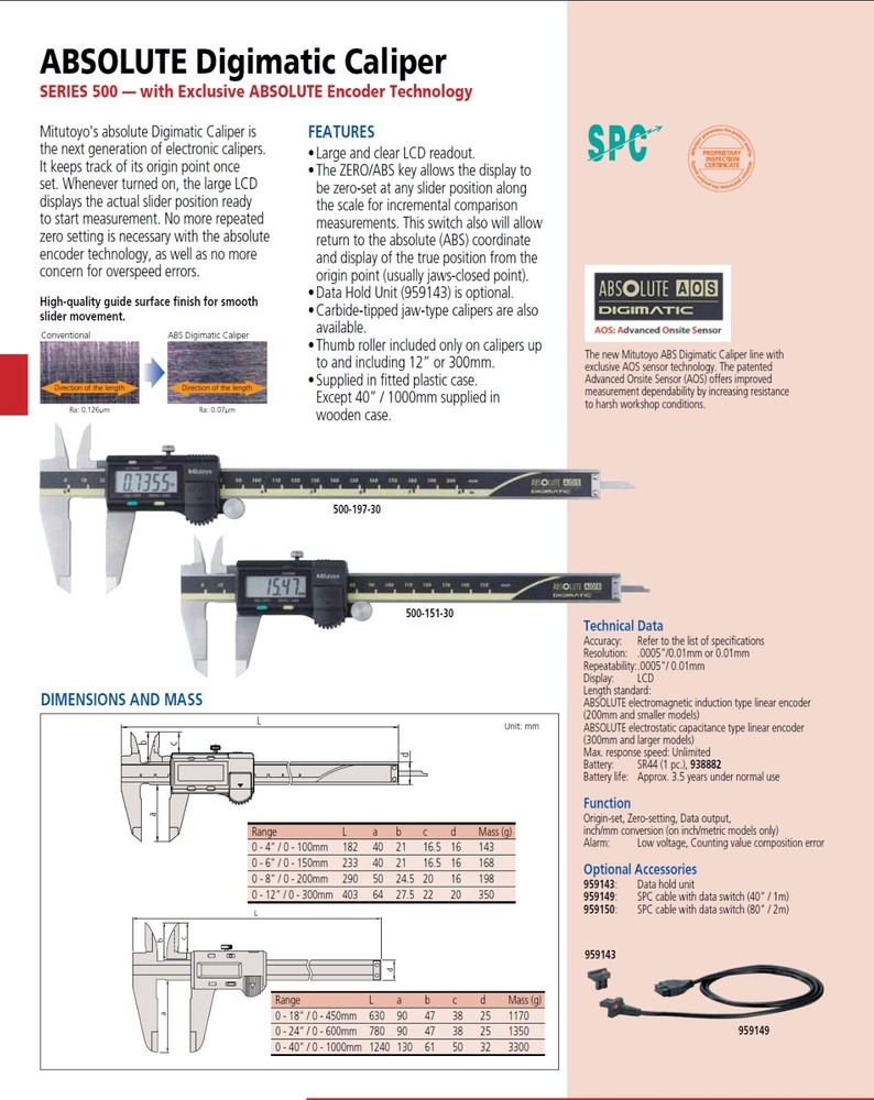 Mitutoyo 500-151-30 - ABSOLUTE Digimatic Caliper 150mm SPC