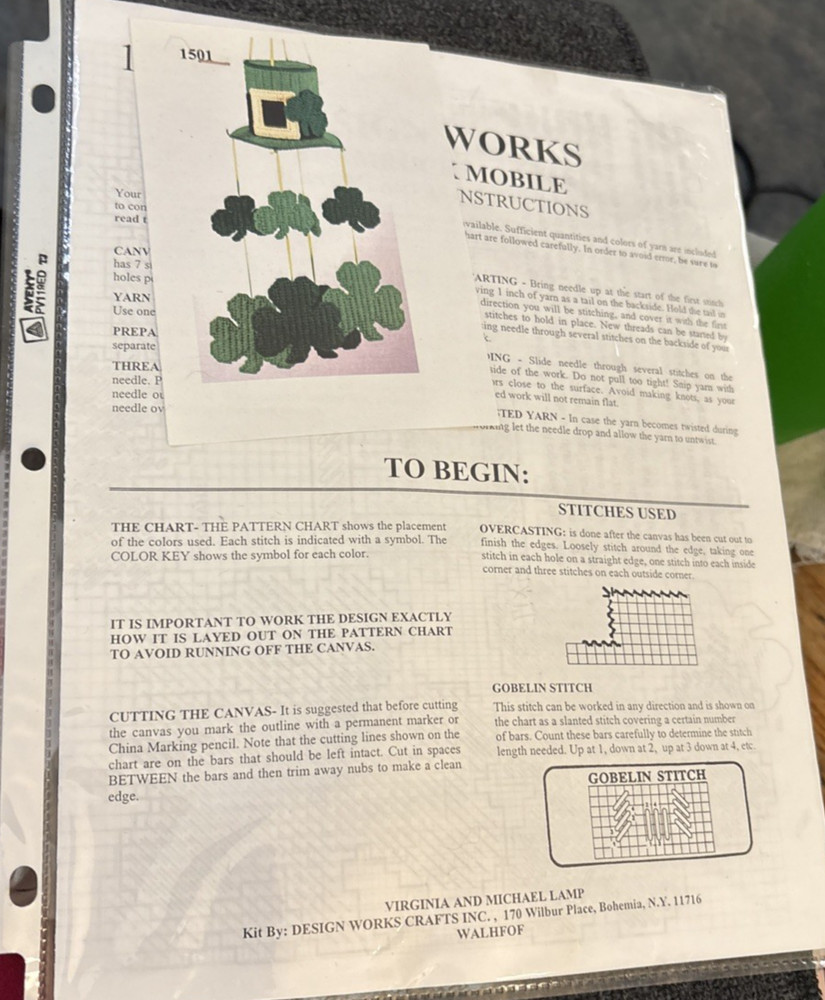 Vtg Rare Design Works SHAMROCK MOBILE Needlepoint Pattern #1501
