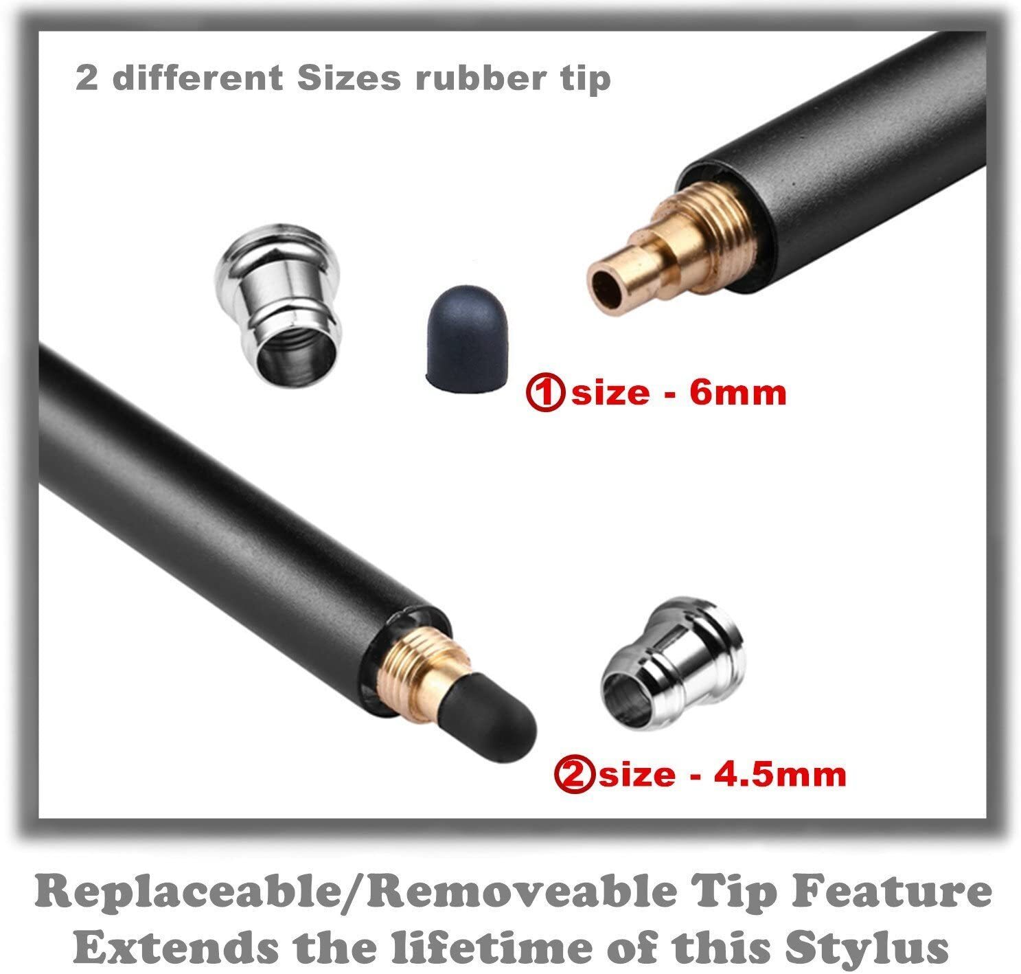 2-in-1 Universal Capacitive Stylus/styli 5.5" L with 20 Pcs Replacement Rubber