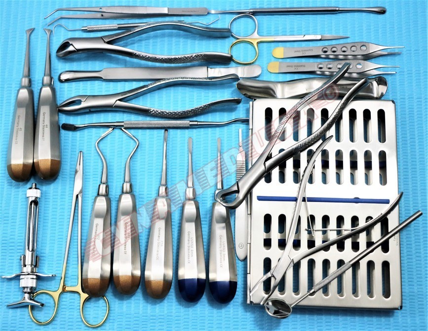 GERMAN 25 PC ORAL DENTAL SURGERY EXTRACTING ELEVATORS FORCEPS INSTRUMENT KIT SET