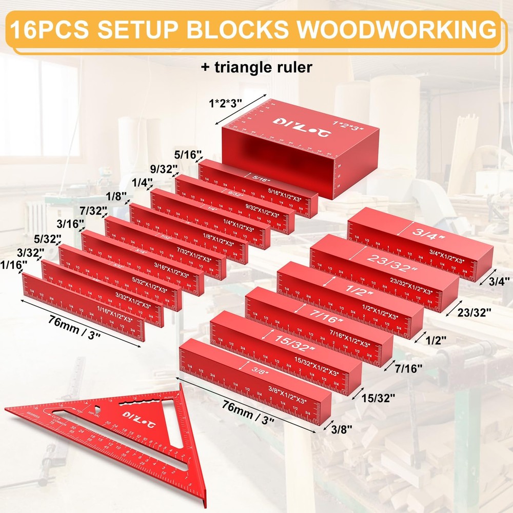 Setup Blocks Woodworking, Setup Blocks Height Gauge Set, 16 PCS Setup Blocks ...