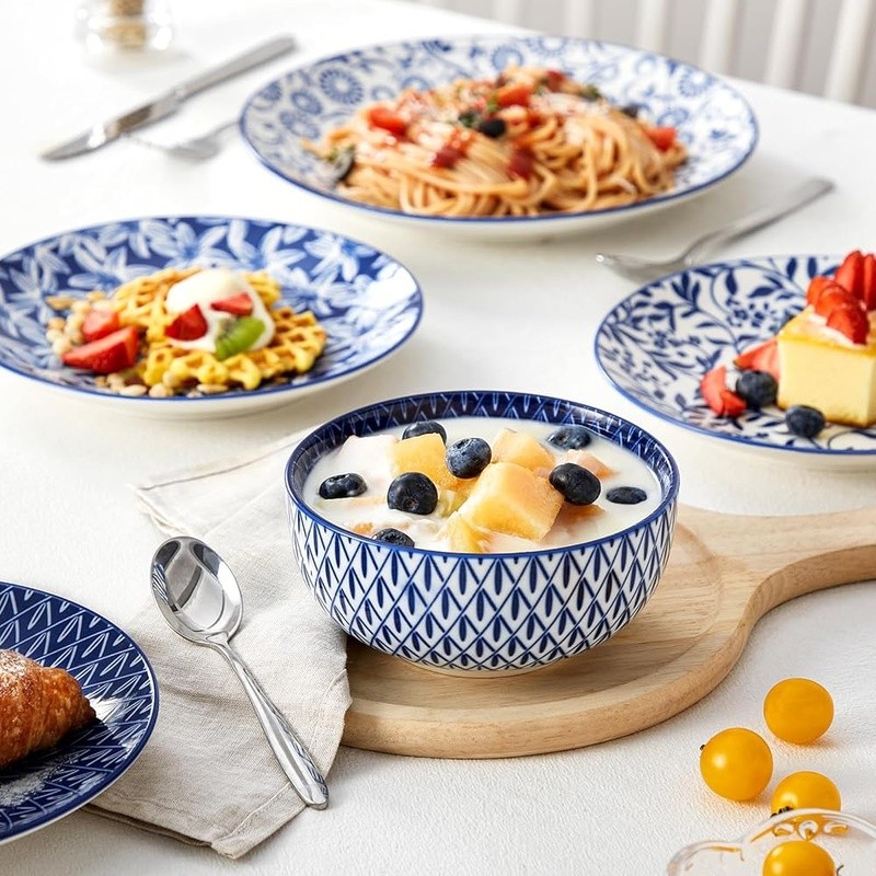 Elegant Porcelain Dinnerware Set Floral Design Durable Stackable Dishwasher Safe