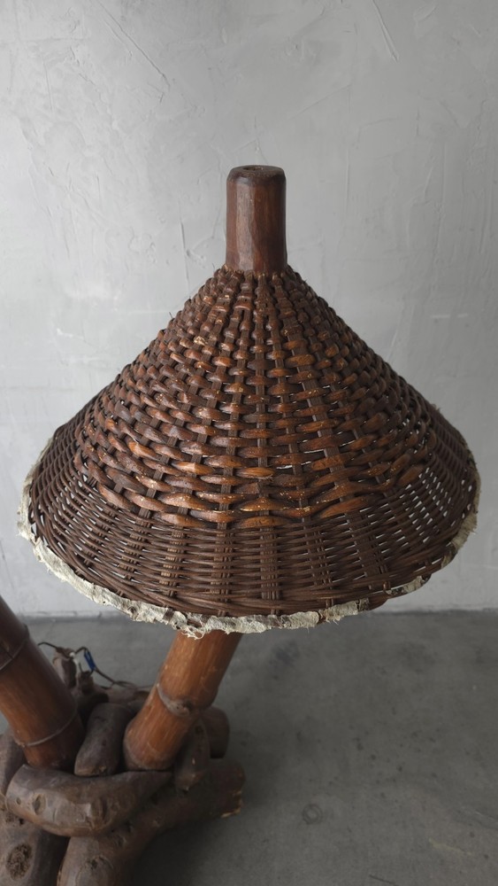 1950s Large Scale Bamboo Floor Lamp