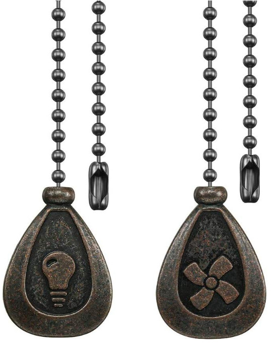 Bronze Ceiling Fan Pull Chain Set – 12" Beaded Extender with Connector (2-Pack)