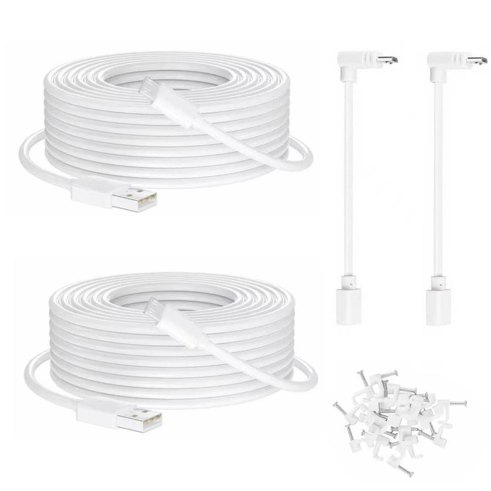 Micro USB Camera Extension Cable for Wyze, [2-Pack, 30ft] Power white