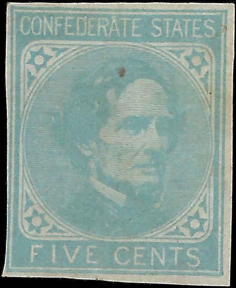 1862 Forgery of USA 5c Civil War Confederate Stamp - CSA6 - Mint, No Gum - Solid