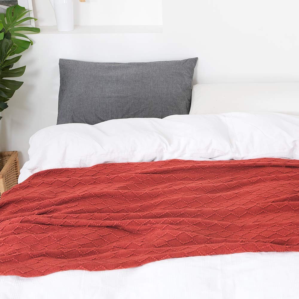 BOURINA Rust 50x60 Throw Blanket Textured Soft Sofa Couch Bed Decorative