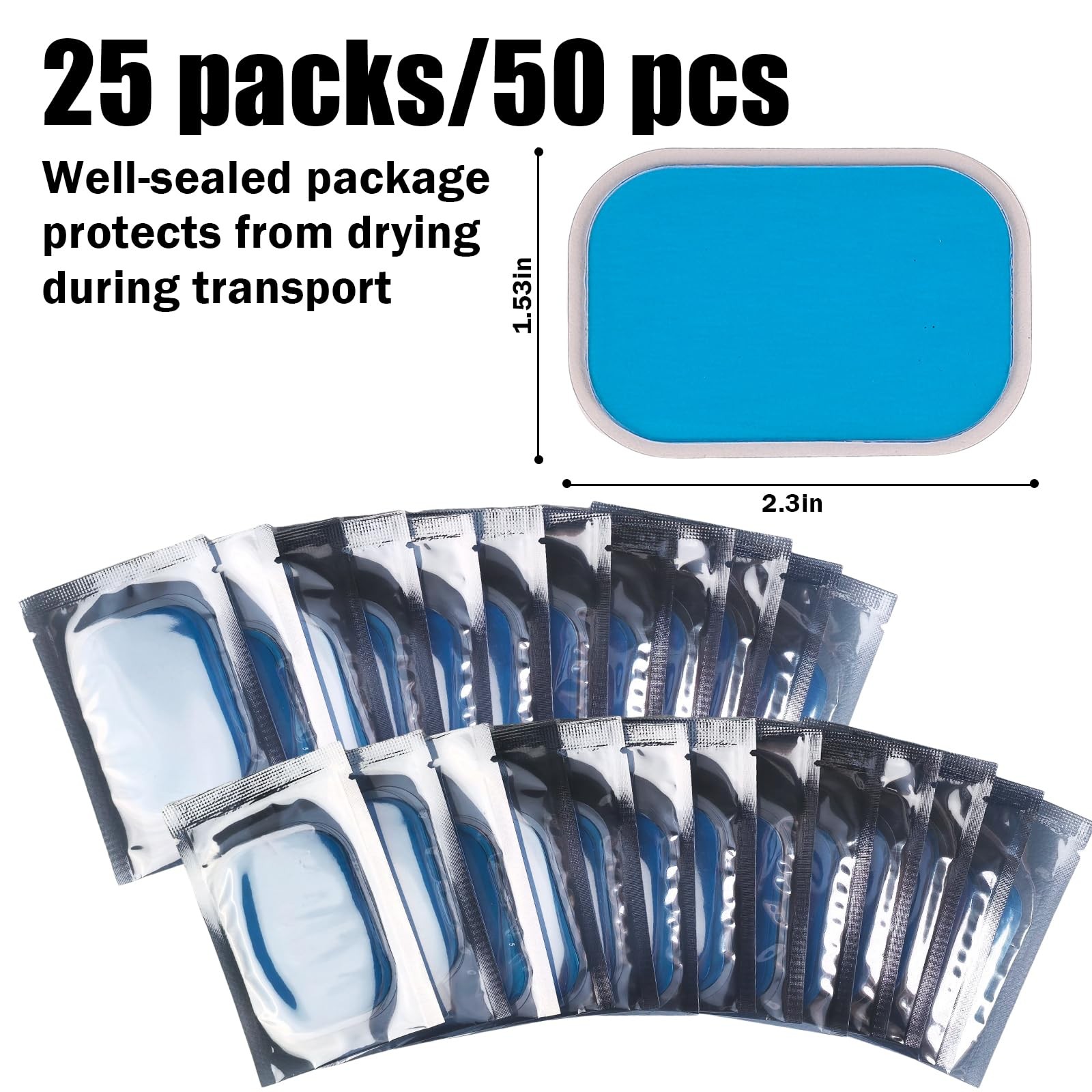 50 Pcs/25 Packs Gel Pads for Muscle EMS Abdominal Belt Medium, Blue