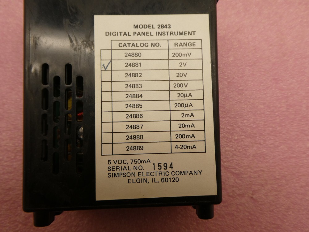 SIMPSON 58F1269 METER PANEL DIGITAL MODEL 24881 2843