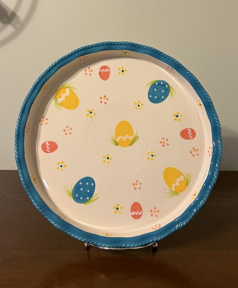 Temptations Tara 12” Easter Egg Hunt Platter Utensils Wooden Serving Paddle EUC