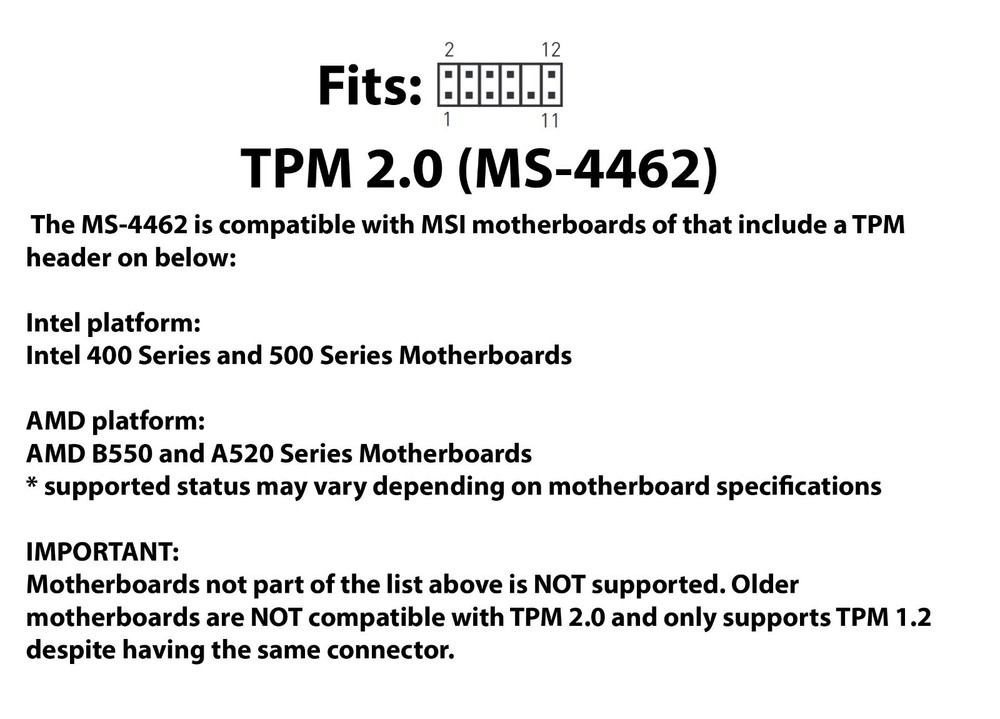MSI MS-4462 TPM 2.0 Module (12 Pin 12-1) Trusted Platform Module SPI