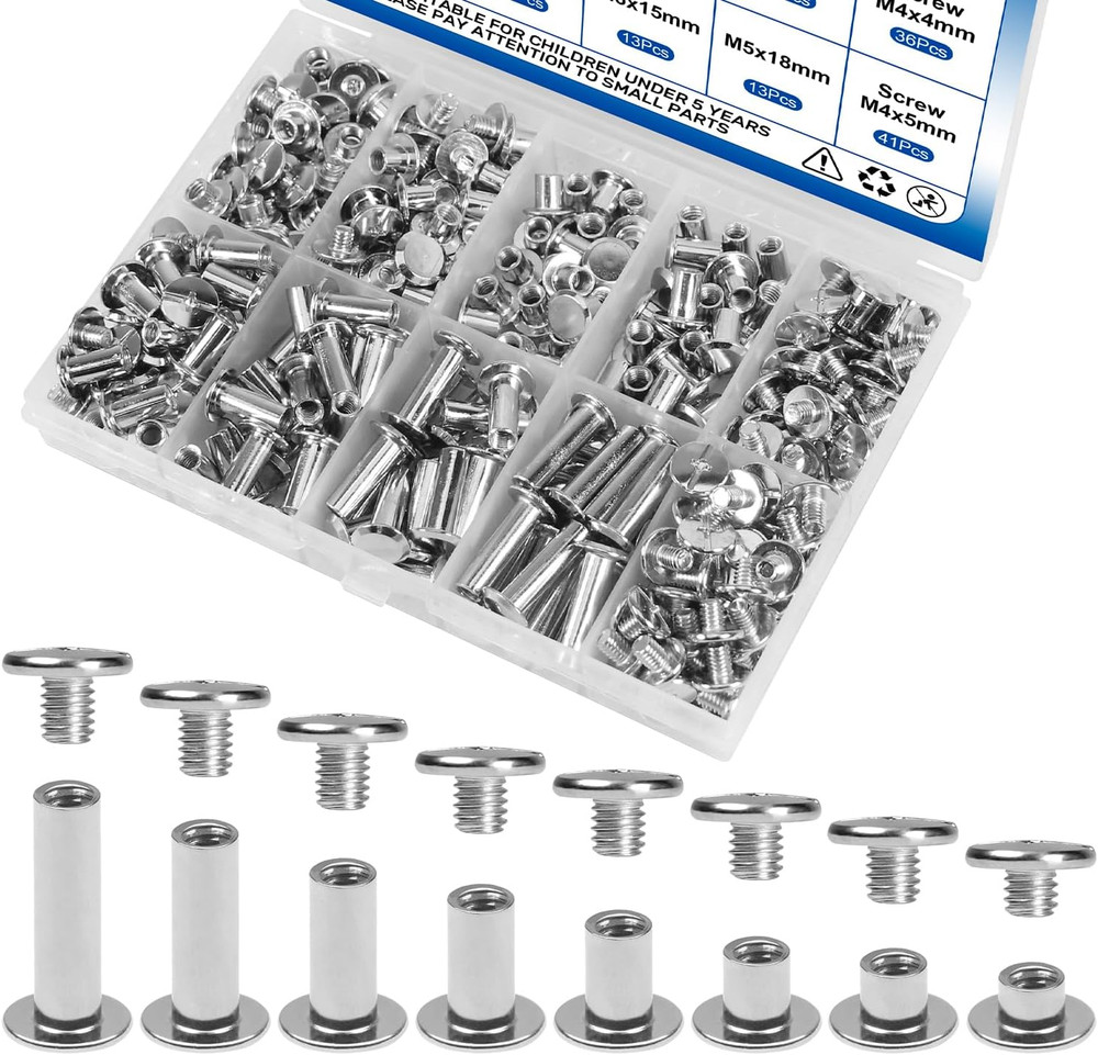 130Sets Chicago Screws Kit Silver Binding Screw Rivets for Leather Crafts