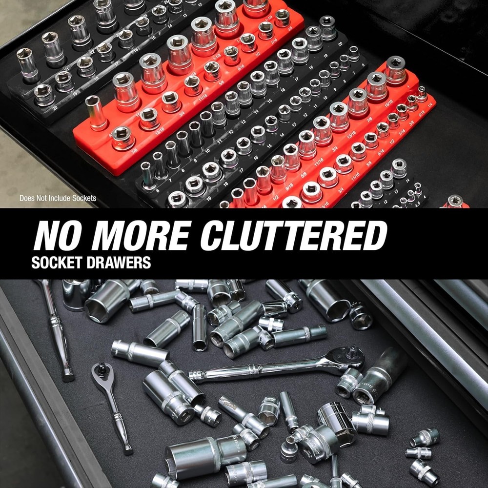 3 Piece Magnetic Socket Organizer Set for Toolboxes and Garage Storage