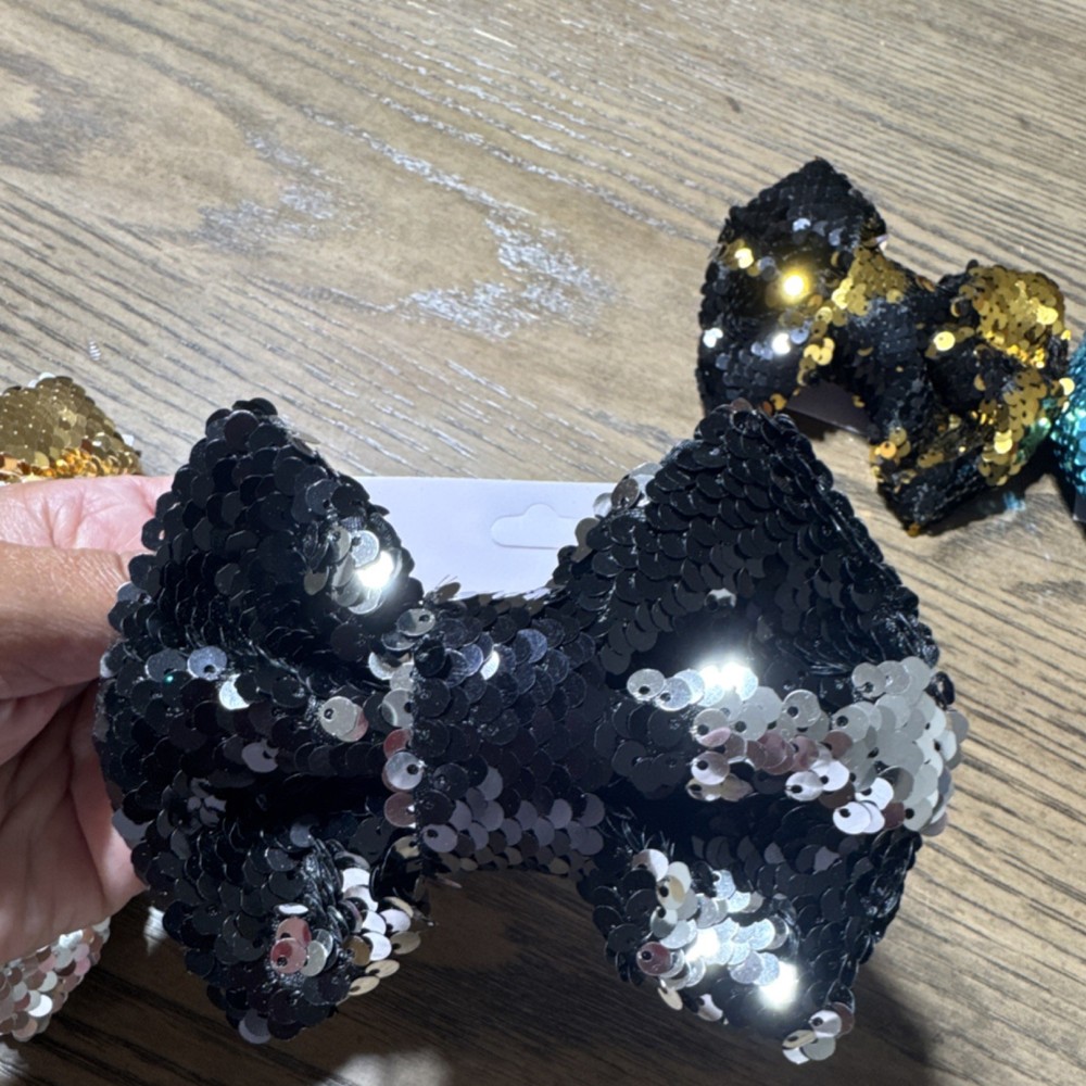 Large Sequin Bows 5” Already On Clips, Multi Colored, Pack Of 8