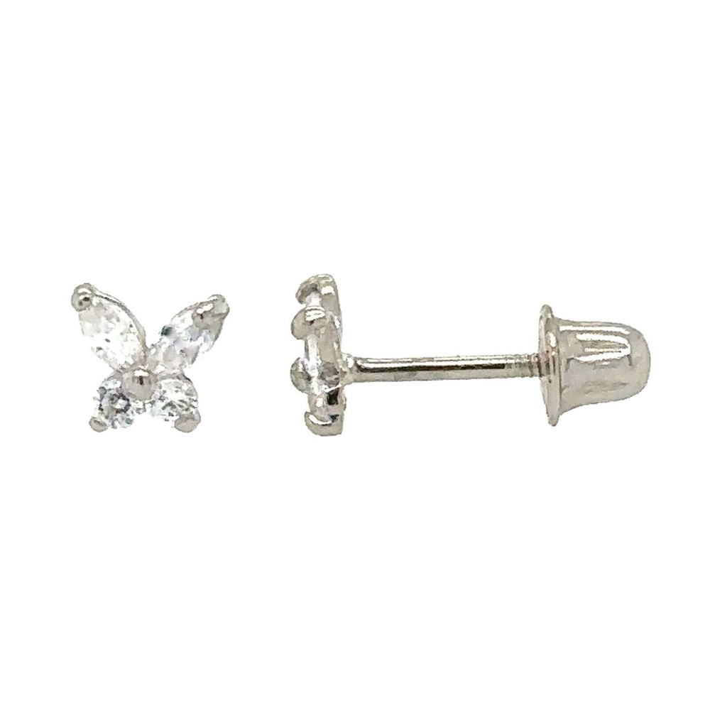 14K Yellow/White Gold Tiny Butterfly CZ Stud Earring with screw back