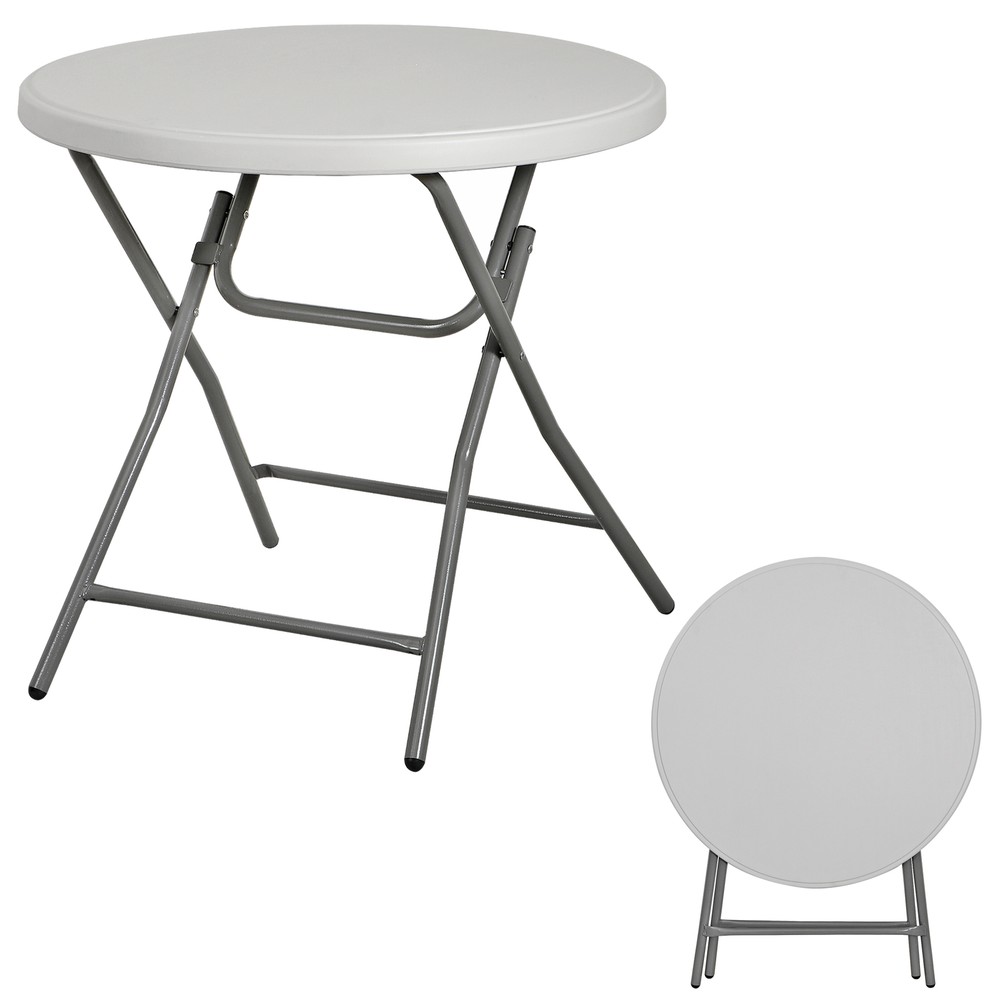 32" Portable Folding Table Round Dining Card Table Plastic Tabletop Metal Frame