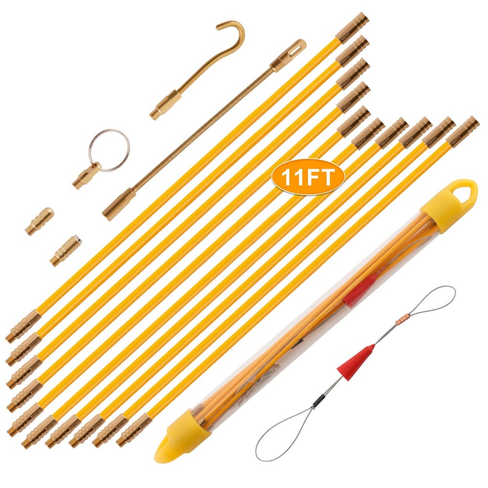 11FT Fiberglass Running Electrical Wire Cable Glow Rods Wire Pulling Tools Fi...