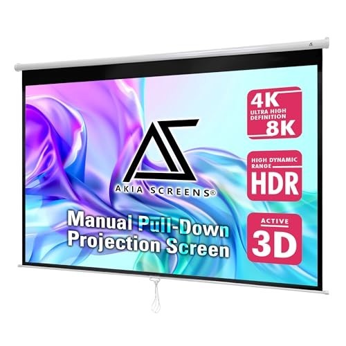 110" Manual Pull Down Projector Screen, 16:9 HD Retractable, Wall/Ceiling Mount,