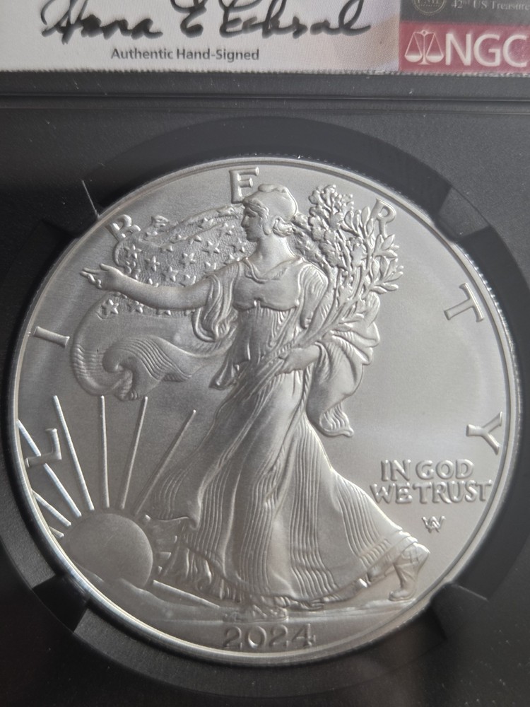 2024 W BURNISHED SILVER EAGLE NGC MS70 FIRST DAY ISSUE CABRAL SIGNED PRESTIGE