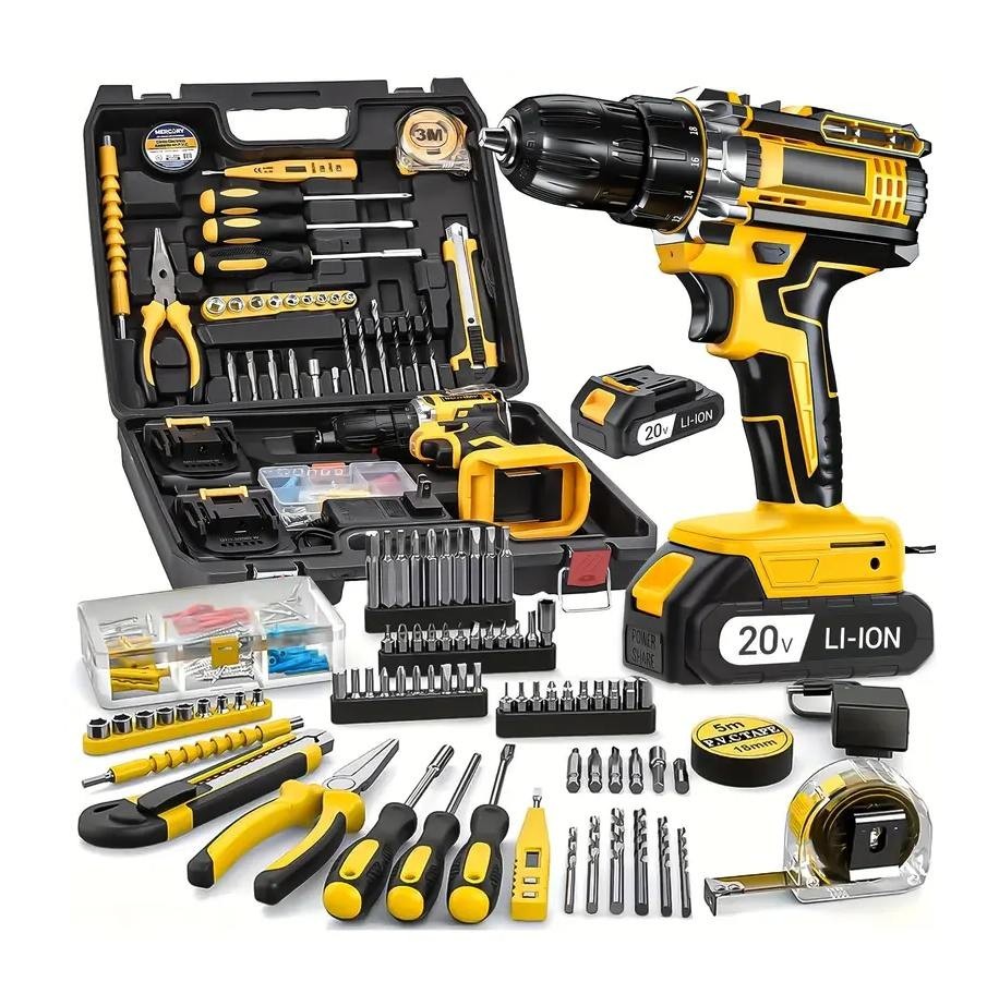 136pcs Electric Cordless Drill Hand Tools Set With Screwdriver Bits 2X Battery