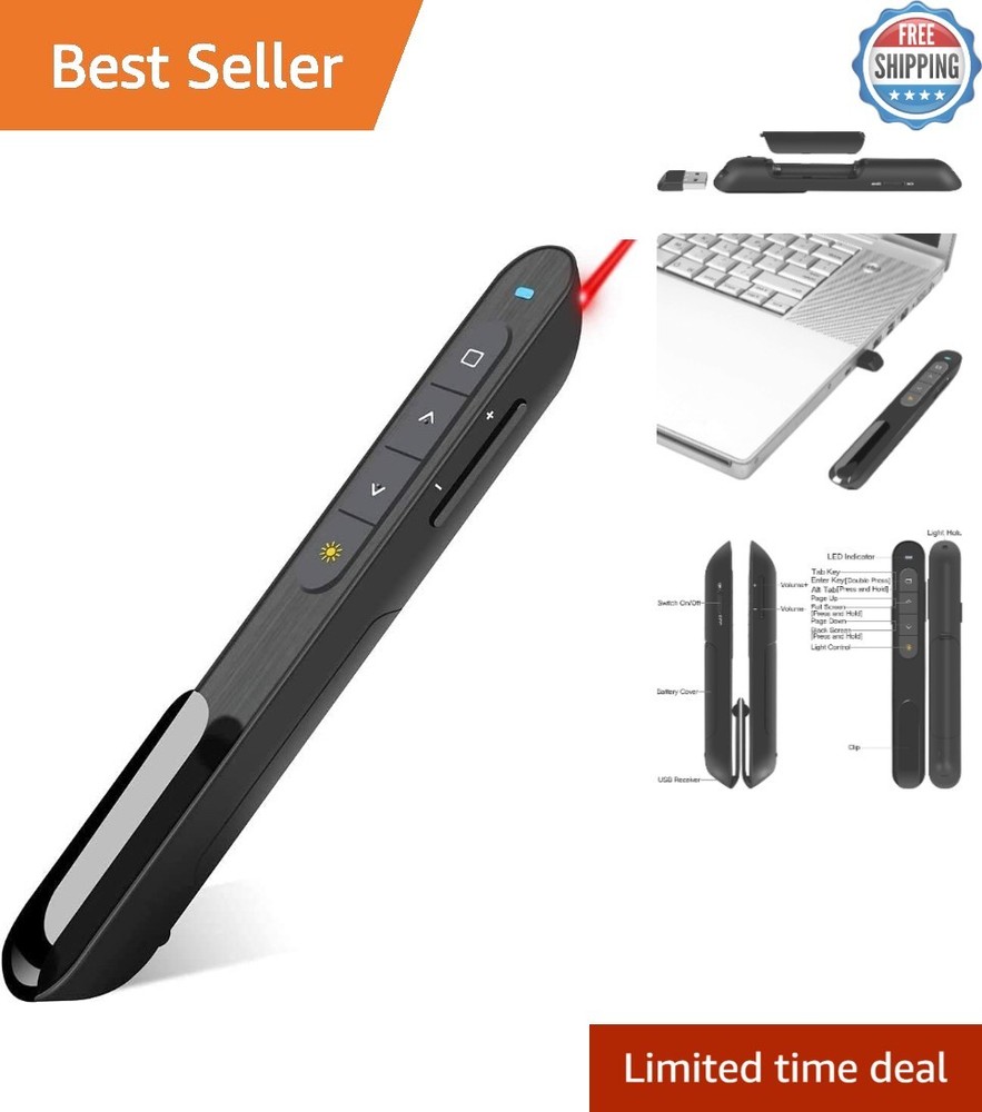 Compact PowerPoint Remote with Hyperlink Function & Long Wireless Range in Red